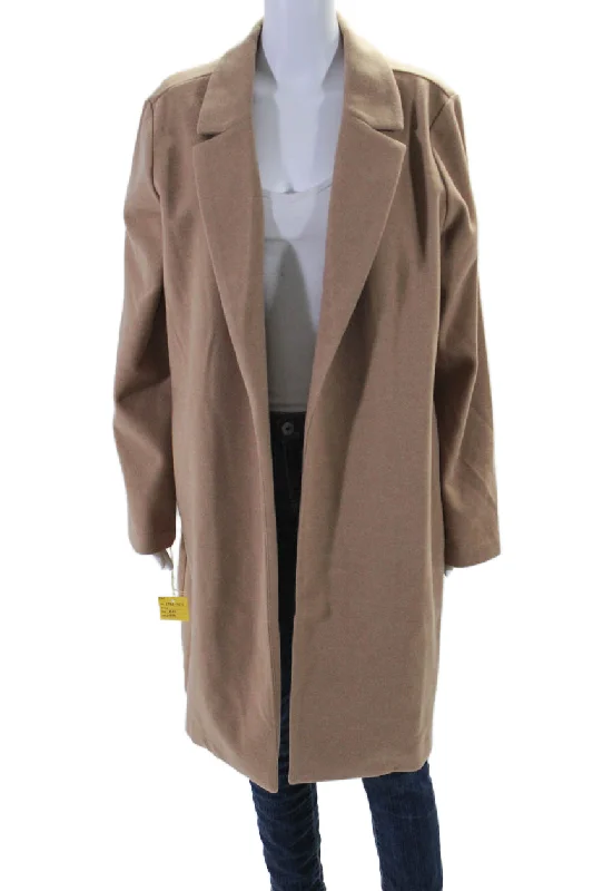 Renuar Womens Solid Tan Open Front Long Sleeve Coat Jacket