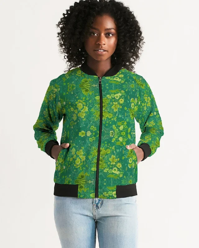 Green lush Repeat pattern Women's Bomber Jacket