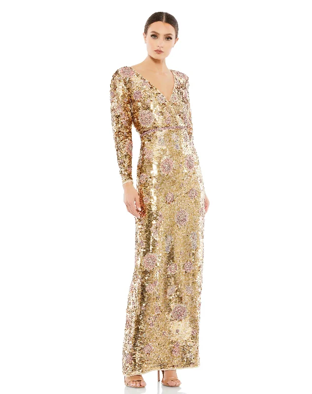 Price Rollback Mac Duggal 93615 Long Sleeve Sequins Formal Prom Gown