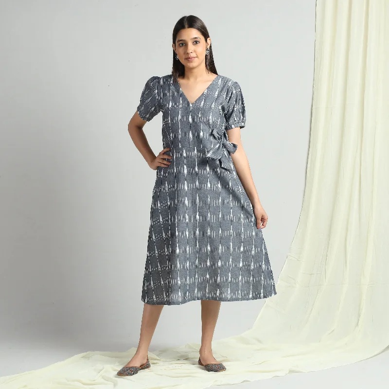 Price Cut Grey - Pochampally Ikat Weave Cotton Dress