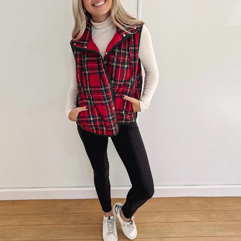 Members Only Carly Vintage Plaid Vest - Red