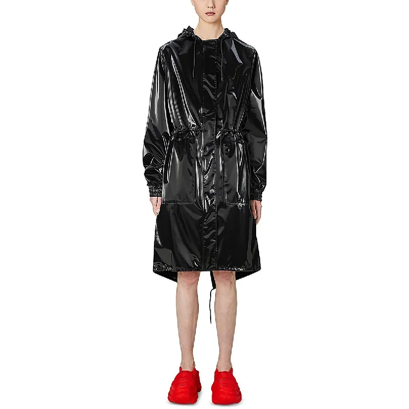 New Deals Womens Faux Leather Hooded Raincoat