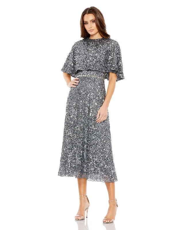 Savings Event Mac Duggal 5577 Short Mother of the Bride Sequin Cape Midi Dress