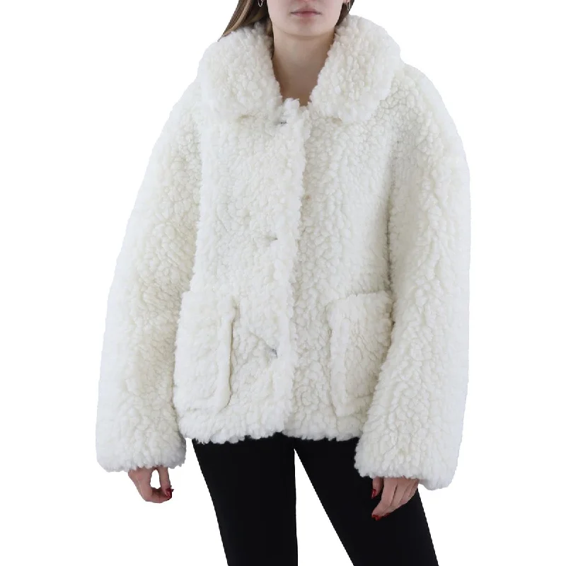 Instant Savings Womens Sherpa Long Sleeve Faux Fur Coat