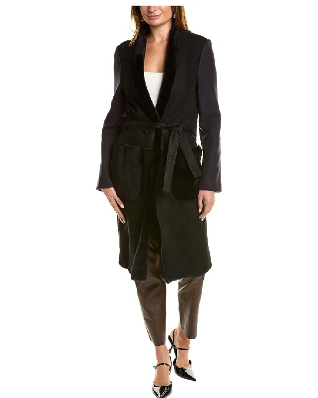 Piazza Sempione Leather-Trim Wool Coat