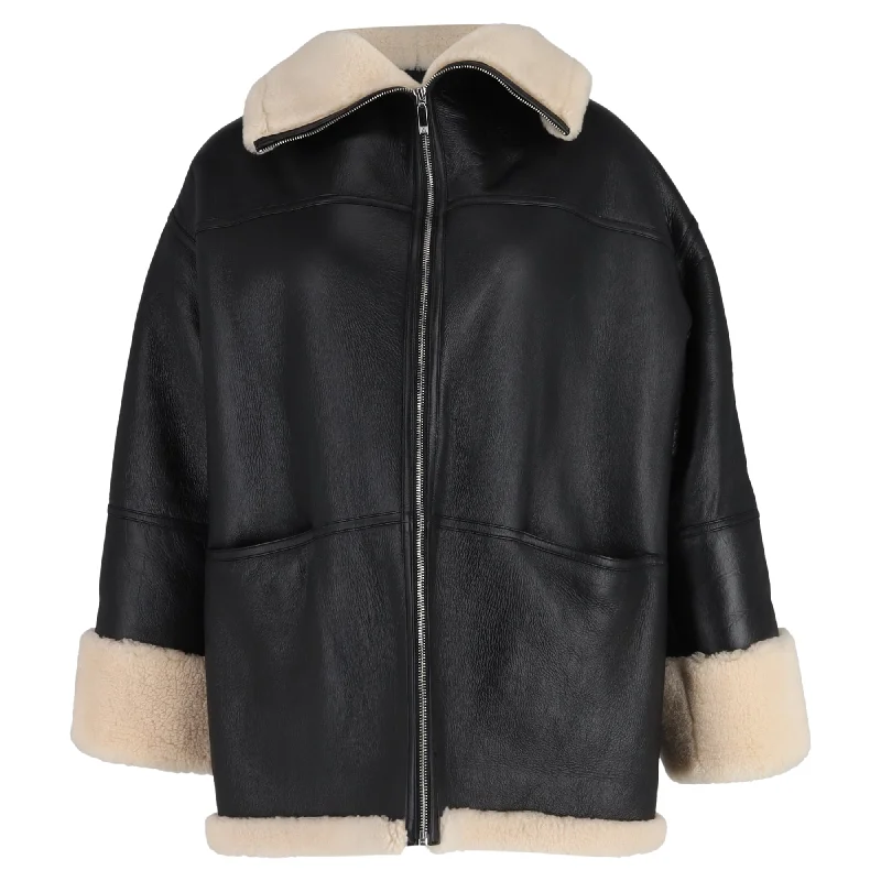 Exclusive Savings Totême Two-tone Shearling Zipped Jacket in Black Leather
