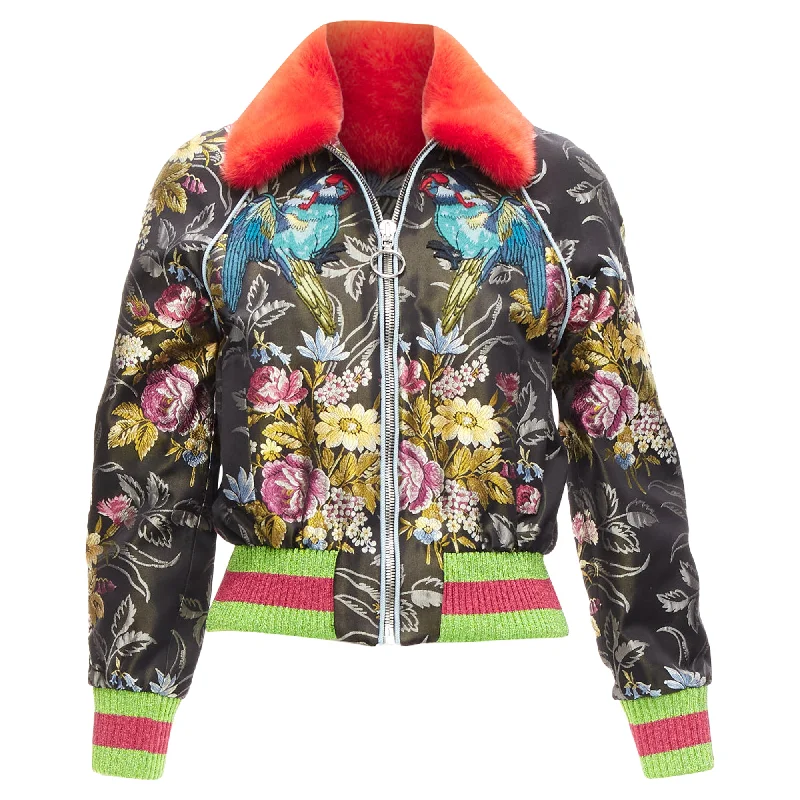 Deal of the Day Gucci Floral Jacquard Mink Fur Collar Bomber Jacket