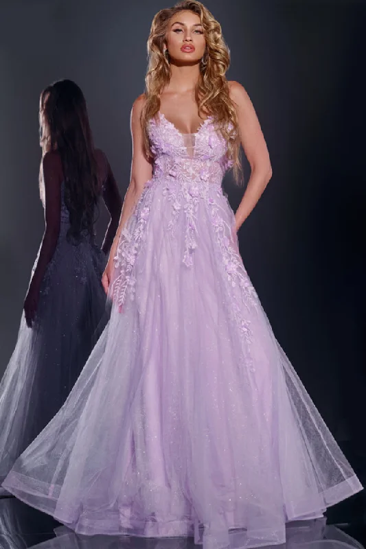 Daily Specials Jovani 40472 A Line Formal Long Floral Applique Prom Dress