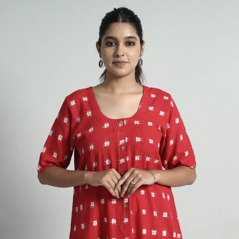 Price Reduction Red - Pochampally Double Ikat Weave Cotton Dress