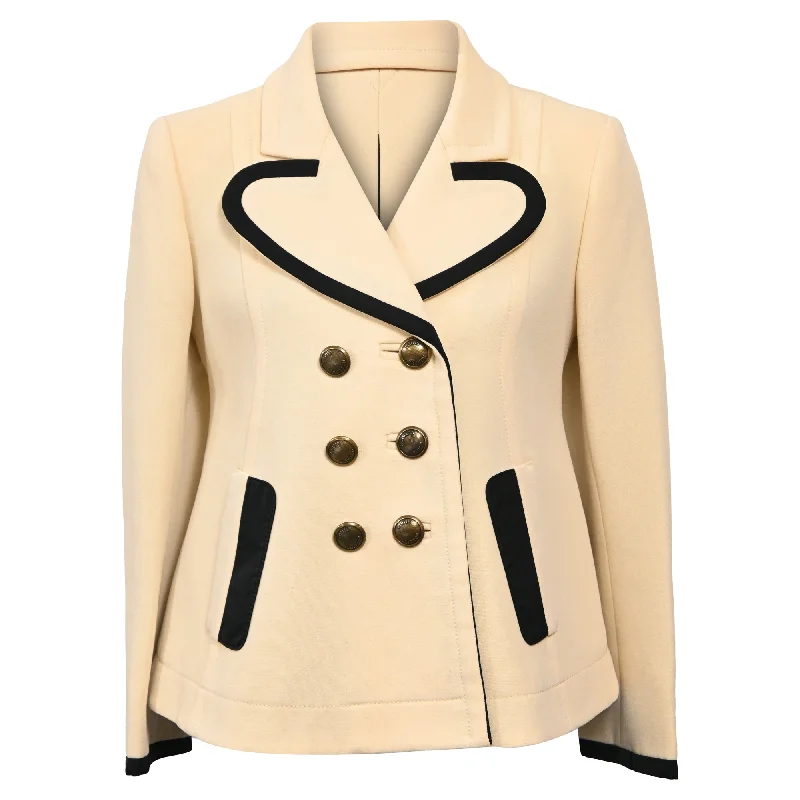 Deal Mania Louis Vuitton Double Breasted Jacket with Black Piping in Cream Wool