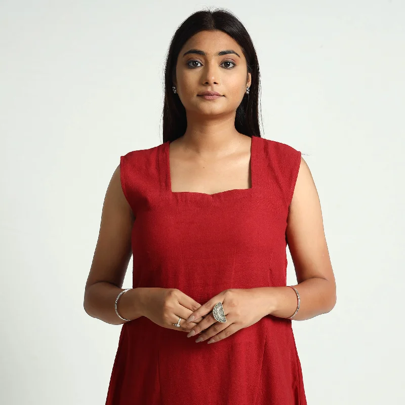 Unbeatable Prices Maroon - Plain Handloom Cotton Dress