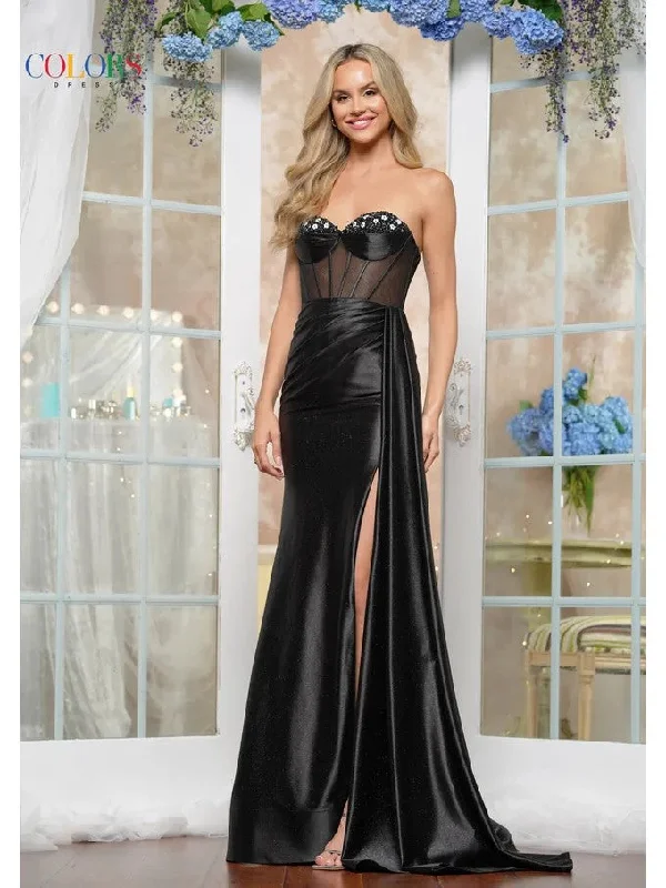 Super Deal Colors 3629 Long Formal Fitted Glitter Prom Dress