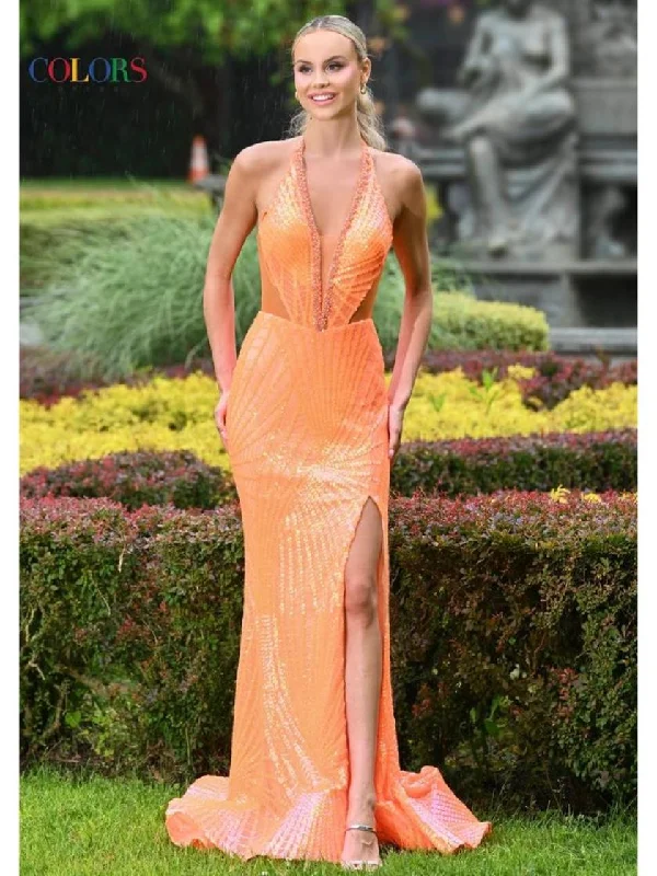 Incredible Offers Colors 3595 Fitted Formal Sequin Long Prom Dress