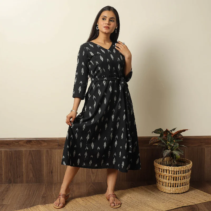 Daily Deals Black - Pochampally Ikat Weave Cotton Dress with Belt 22