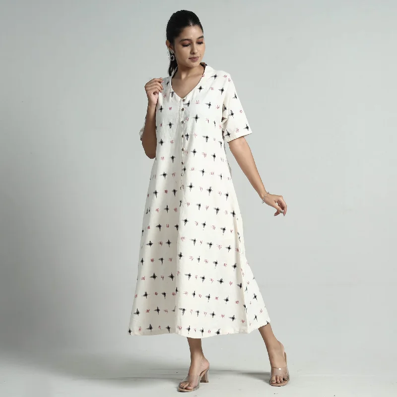 Closeout White - Pochampally Double Ikat Weave Cotton Dress