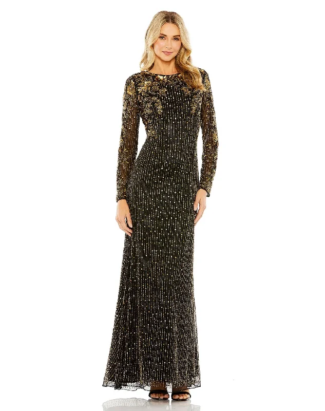 Midnight Sale Mac Duggal 5956 Beaded Long Sleeve Formal Prom Dress
