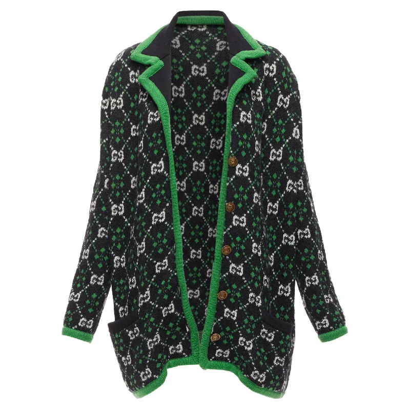 Final Clearance Gucci GG Monogram Alpaca Wool Trim Knit Coat