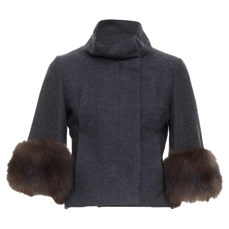 Deal Dash Marni Fur Trim Flare Wool Blend Cropped Jacket