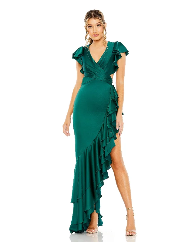 Deep Discounts Mac Duggal 49529 Cap Sleeve High Low Dress