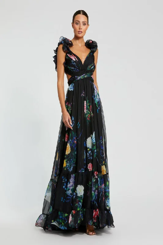 Year-End Clearance Mac Duggal 68746 Long Formal Prom Floral A Line Dress