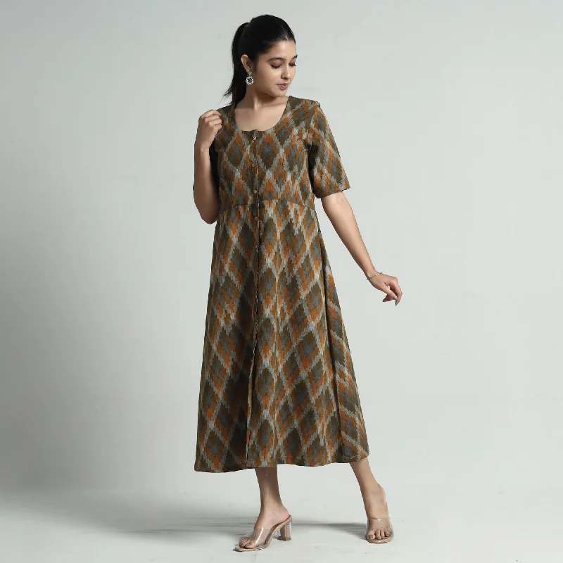 Act Fast Brown - Pochampally Double Ikat Weave Cotton Dress