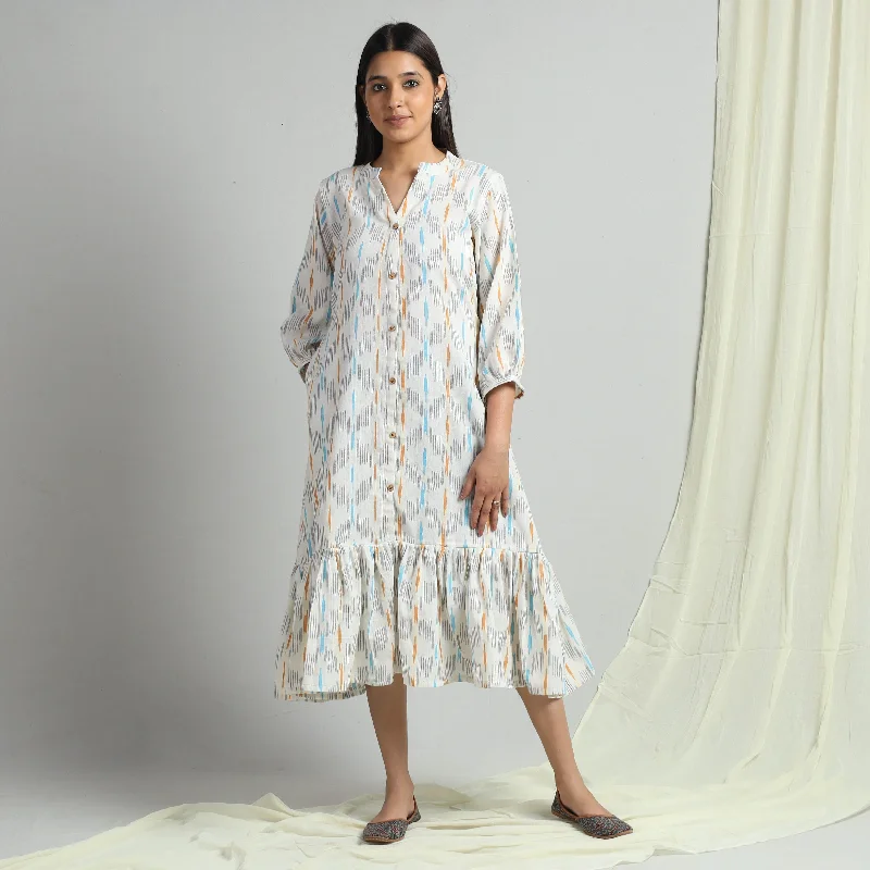 Sale Event White - Pochampally Ikat Weave Flare Cotton Dress