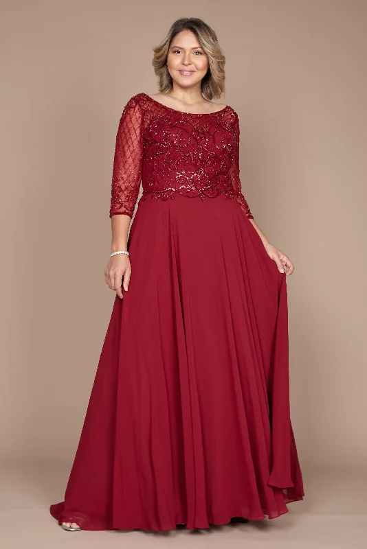 Limited Time Discount Long Sleeve Hand Beaded Mother of The Bride Dress Burgundy