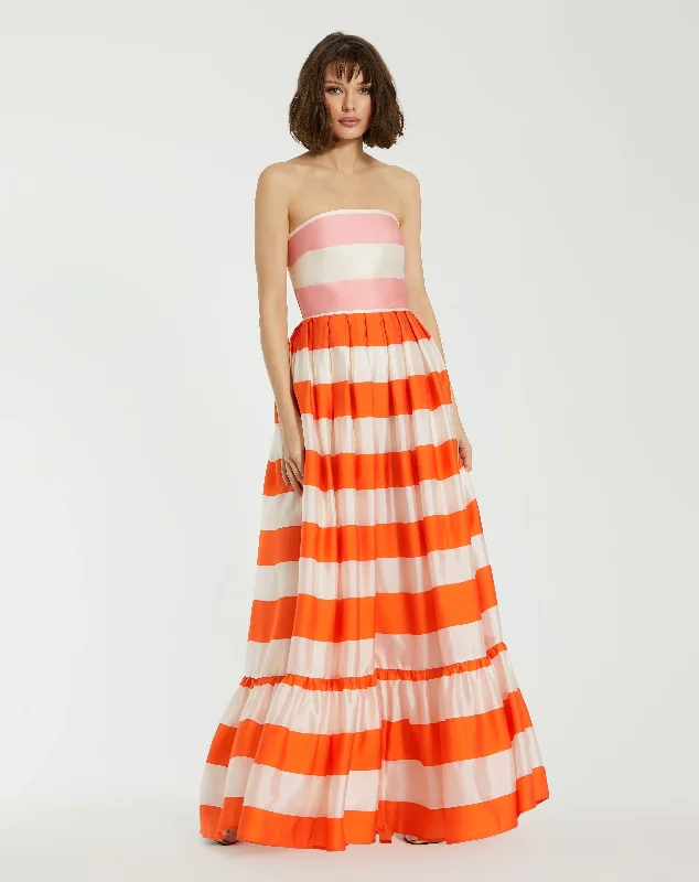 Must-Have Deals Mac Duggal 81053 Long Stripped Formal Prom Ruffle Dress