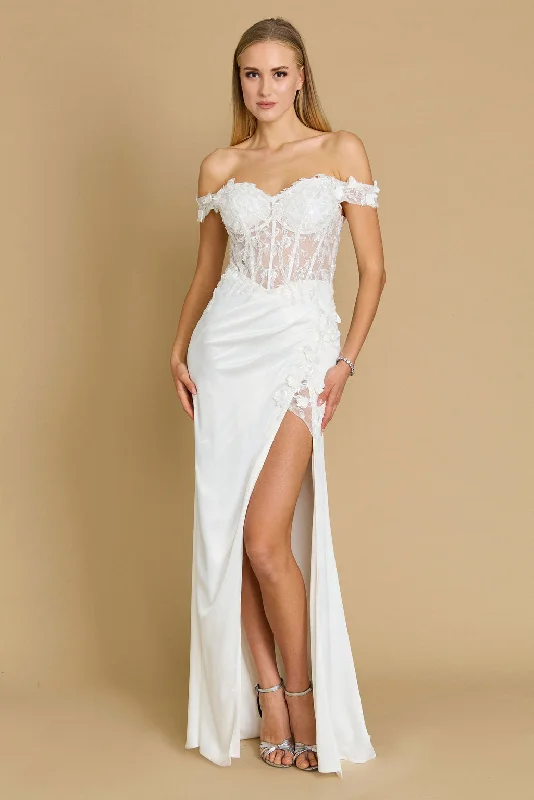 Deal Alert Fitted Corset Off the Shoulder Formal Prom Dress Ivory