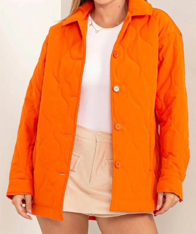 Sophisticated Season Quilted Puffer Jacket In Orange