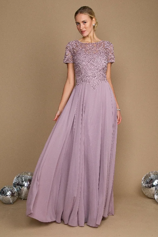 Short Sleeve Formal Mother of the Bride Dress Mauve