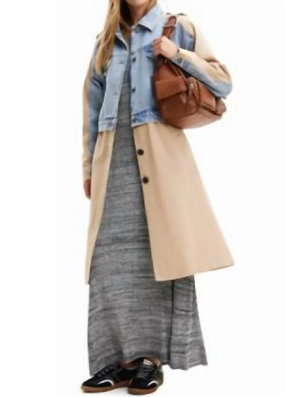 Mega Sale Trucker Jacket Denim And Trench Coat In Blue Denim/beige