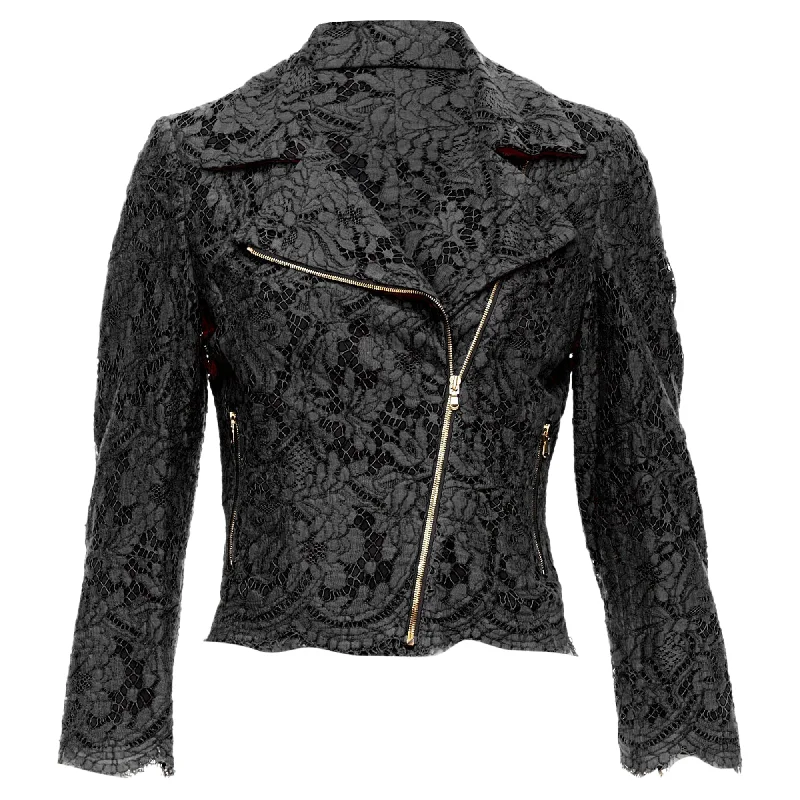 Hurry In Msgm Cotton Blend Lace Side Zip Cropped Biker Jacket