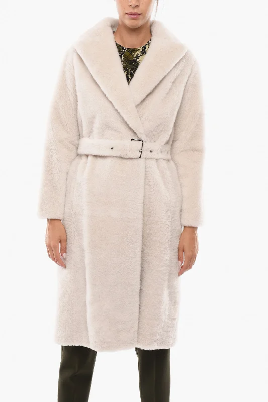 Brunello Cucinelli Double-breasted Fur Coat with Belt and Hidden Buttons