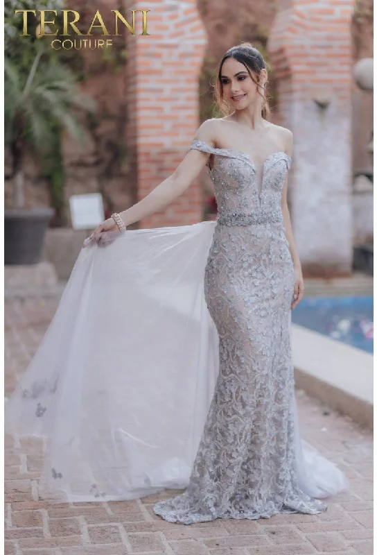 Huge Discounts Terani Couture 232GL1417 Long Beaded Formal Prom Overskirt Dress