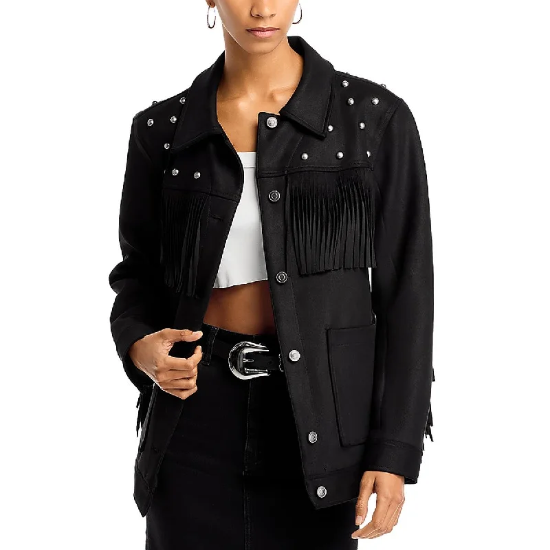 Bonus Savings Womens Faux Suede Fringe Soft Shell Jacket