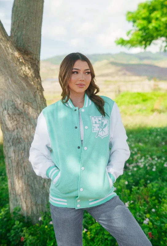 MINT & WHITE SPLIT LOGO VARSITY JACKET