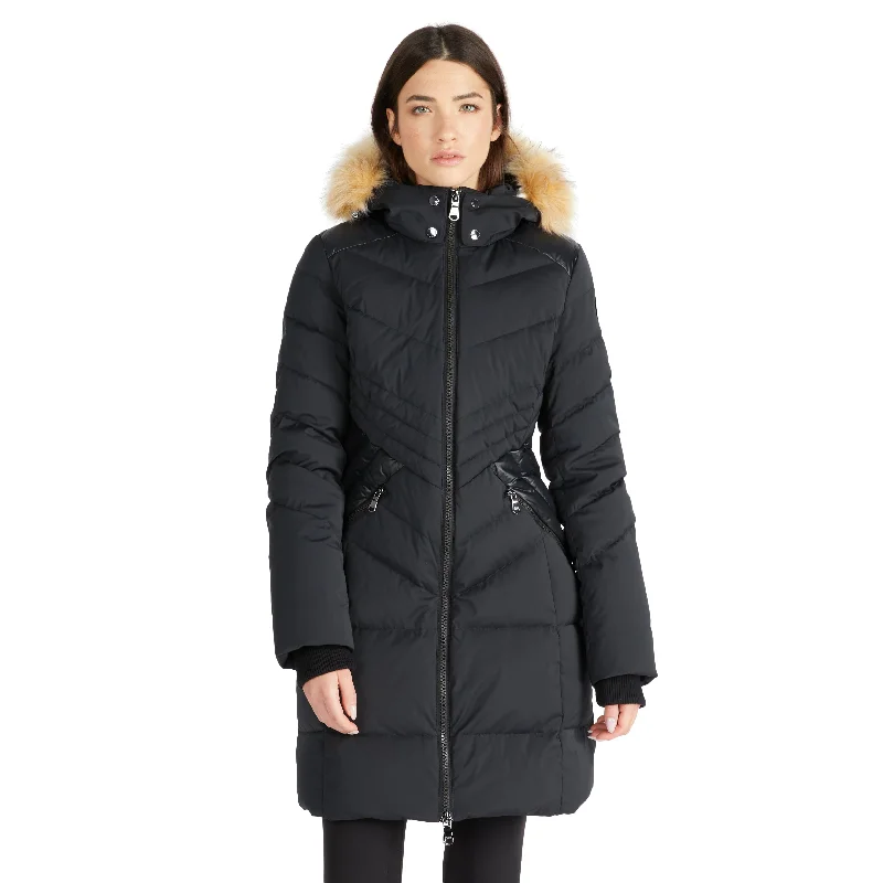 Pajar Women’s Countess Mixed Media Quilted Coat with Detachable Hood and Faux Fur Trim