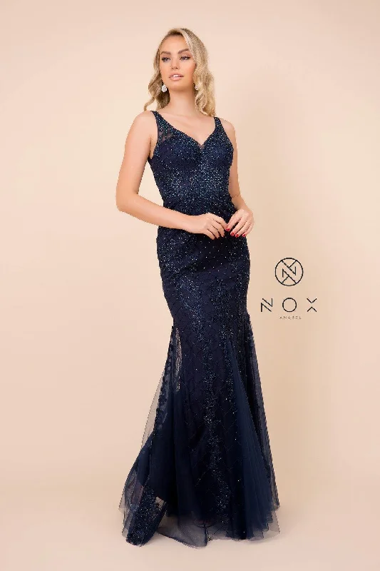 Long Formal Sleeveless Mermaid Prom Dress Navy