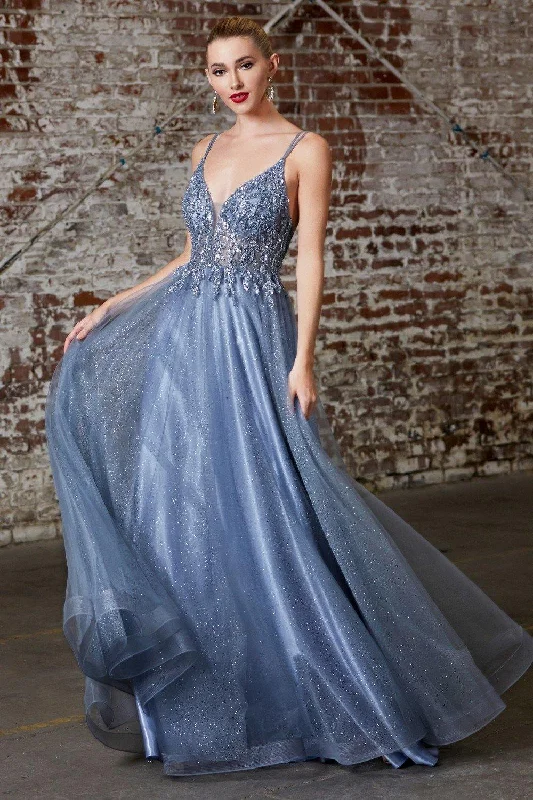 Cinderella Divine CD0154 Long Formal Ball Gown Prom Dress Smoky Blue