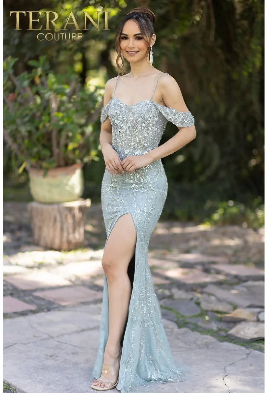Discount Days Terani Couture 232E1215 Long Fitted Formal Prom Beaded Dress