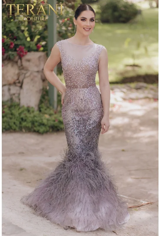 Steals and Deals Terani Couture 2021GL3577 Long Beaded Formal Prom Mermaid Dress