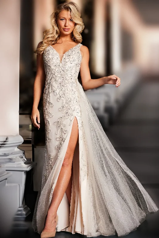 Super Deal Jovani 39105 Sleeveless High Slit Long Prom Gown