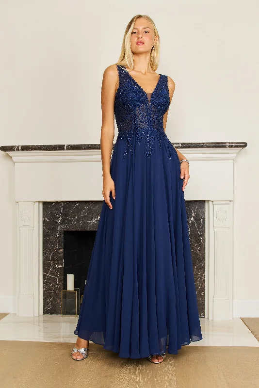 Final Clearance Long Formal Dress Plus Size Chiffon Evening Gown Navy