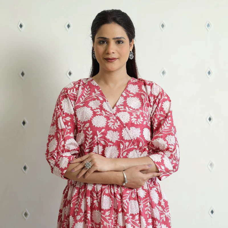 Crazy Deals Pink - Sanganeri Block Printed Cotton Angrakha Flared Dress
