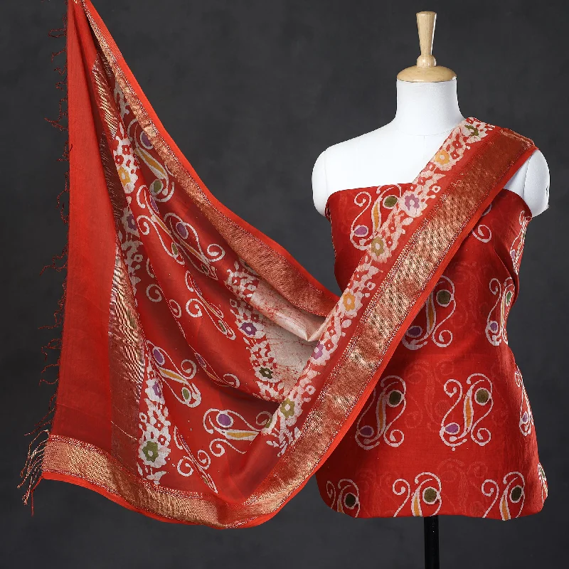 Red - 2pc Handloom Maheshwari Silk Batik Print Dress Material