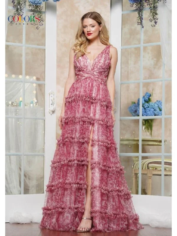 Major Savings Colors 3618 Long A Line Formal Print Prom Dress