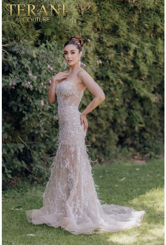 Reduced Prices Terani Couture 232GL1444 Long Beaded Formal Prom Trumpet Dress