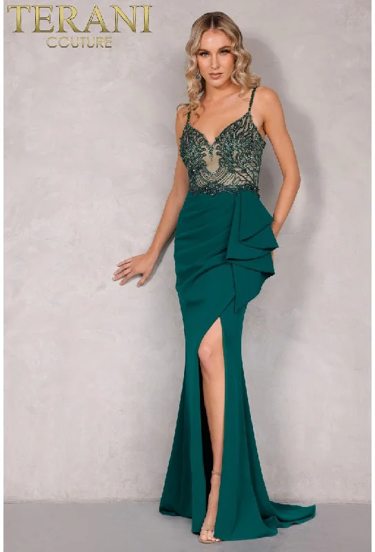 The Best Prices Terani Couture 2221E0352 Long Ruffle Formal Prom Beaded Dress