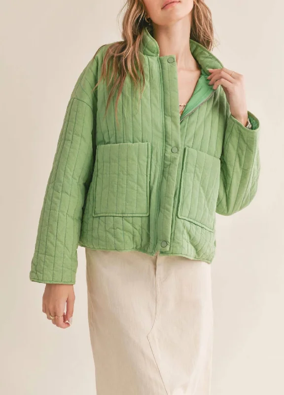 Don't Wait Kora Quilted Jacket In Washed Green